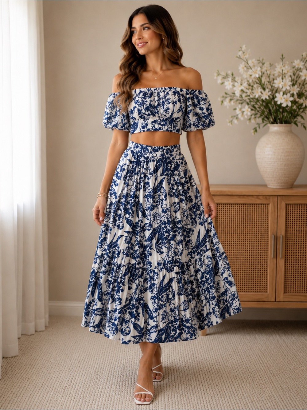 🌸‎ Abercrombie & Fitch Blue Floral Two Piece Set Top L Skirt LP 🌸